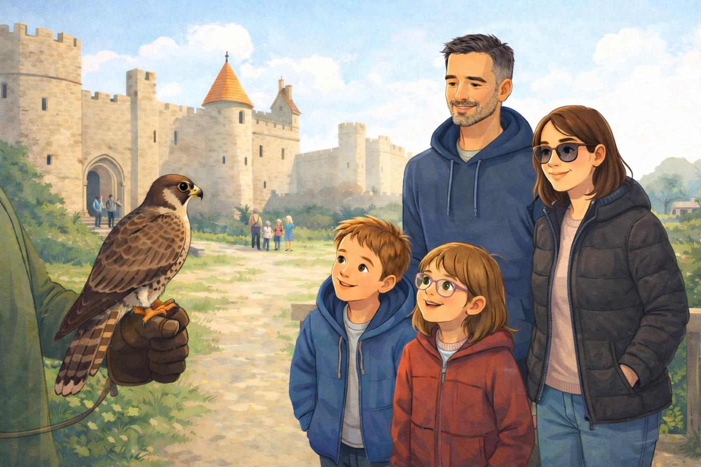Family exploring a park with a castle in the background — a perfect DoNext day out